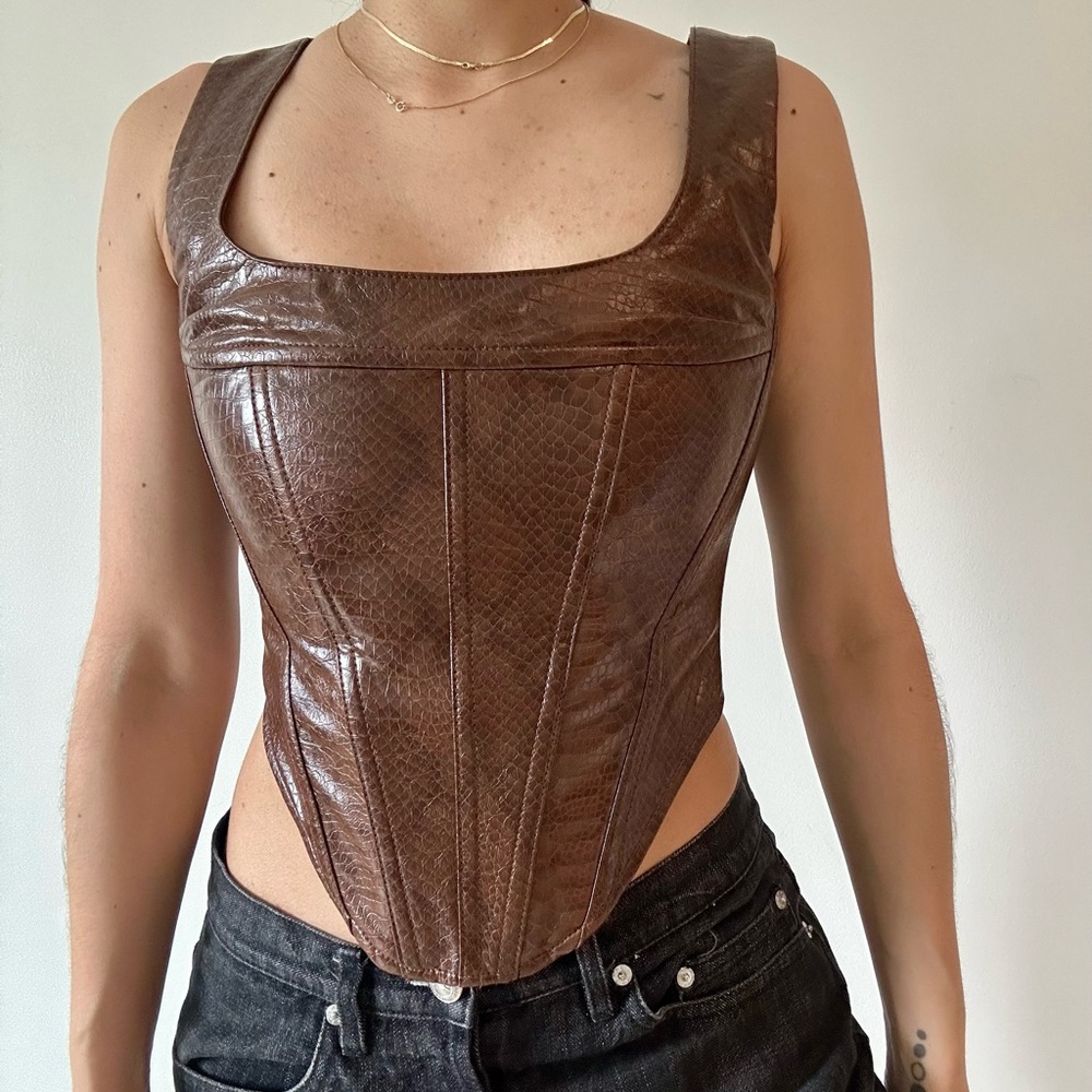 Miaou Chocolate Faux Leather Bodysuit